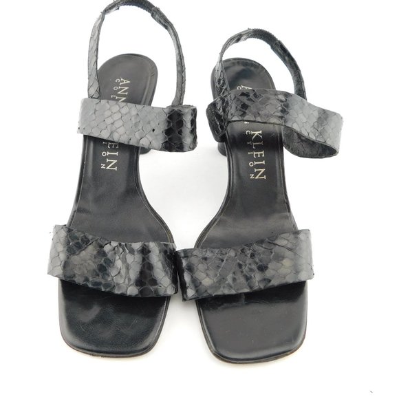 ANNE KLEIN Collection Black Snake Skin Sling Back Heel Sandals 7.5 - Picture 3 of 10
